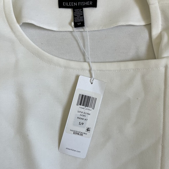 NWT Eileen Fisher Flex Tencel Ponte Round Neck Boxy Fit Women's S Ivory Full Zip - Picture 7 of 8